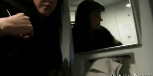 Dark haired amateur fucked in train in public