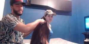 Sexy Long Haired Colombian Hairjob and Blowjob, Long Hair, Hair
