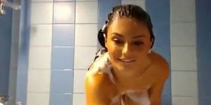 Cute camgirl with big juicy tits sexy wet shower tease