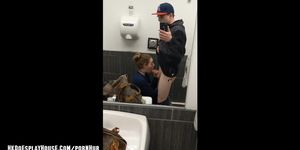 Public Bathroom Blowjob Ends with Huge Spray Facial Cumshot - Heather Kane