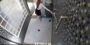 SpyFam Step sister Nina North watched by step brother in the shower - video 1