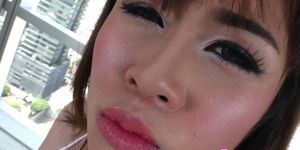 Natural ladyboy beauty gets facial cumload