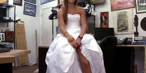 Blonde In Her Wedding Dress Sucking Dick In Pawn Shop Office