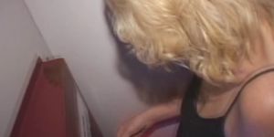 Mature Blonde Amateur Working Over Dick Through Glory Hole