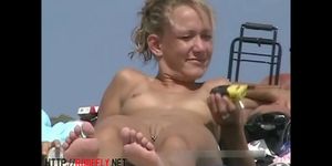 NUDIST VIDEO - Skinny amateur blonde nudist voyeur video
