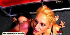 GERMANGOOGIRLS - Brunette Aymie and blondie Cony loves to be used as dirty cum buckets