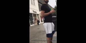 Hardon in public in shorts without underwear. HOT!!!!