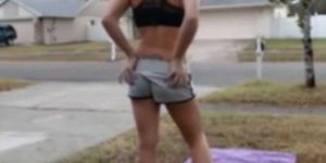 hot babe gets caught doing naked yoga in front of her house - video 1