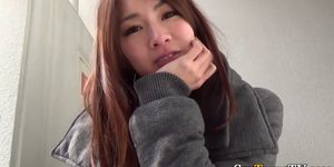 Asian teen rubs in public - video 1