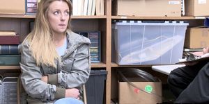 Blonde petite teen thief got banged in the back office