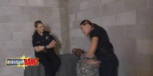 Busty cops banged by black soldier