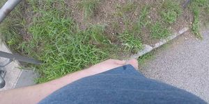 Desperate Playful Pissing at the Underpass - Wet Spot on my Pants!