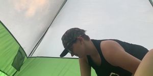 fucking my shy bf against the tent floor with family nearby