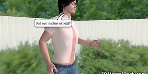 3D Duitse babe met grote getatoeëerde tieten laat ze zien