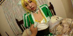 Japanese cosplay babe fondled in closeup video