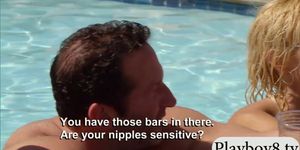 Bunch of swingers oral sex by the pool