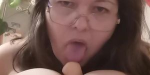 Fat mother has fun with toys, shows her big holes