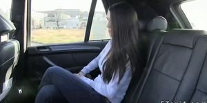 Busty amateur gets fucked and jizzed in fake taxi