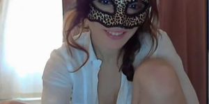 Busty masked hottie masturbates and shows off