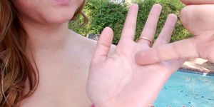 Teen cutie tugging and sucking outdoors