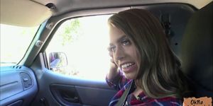 Sexy brunette Jill Kassidy fucks in a strangers car