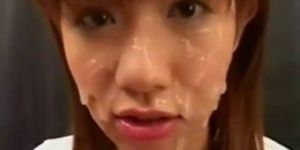 Skinny Japanese gets huge facial cum