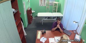 Blonde nurse helping dude to cum