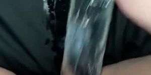 Squirting Orgasm with Glass Thruster Dildo into Puddle