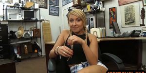 Lovely blonde screwed by nasty pawn man inside his office
