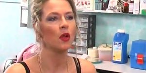 Bitch Dildos Her Ass At Piercing Parlor