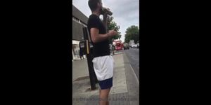 Hardon under shorts on the street Xposed