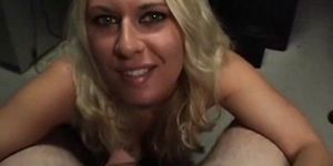 Hot blonde eating cock for the camera
