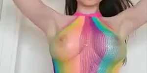 Lana Rhoades Masturbating in Rainbow Lingerie