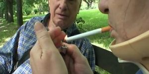 Old couple  fucks in outdoor