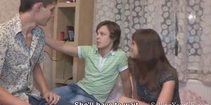 Russian Brunette Strips A Guy