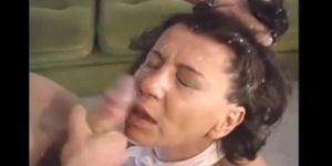 Submissive granny fucked by a guy get big facial while hubby recording