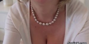Adulterous english mature lady sonia flashes her big tits