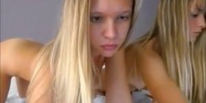 Two blonde teens masturbate together on webcam
