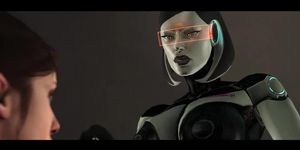 Robot pleases human  girl
