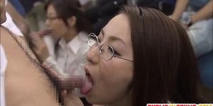 PUBLIC SEX JAPAN - Japanese MILF sucks dick in bus orgy