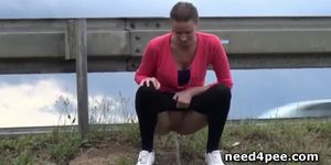 Amateur babes pulling over to take a piss