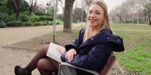 I KNOW THAT GIRL - Blonde in pantyhose fucks in public pov