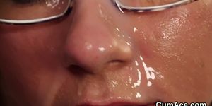 Slutty idol gets jizz load on her face swallowing all the ejaculate