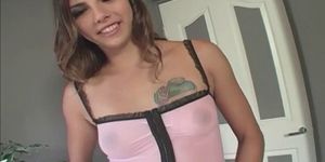 Tattooed beauty stripping sexy lingerie - video 1