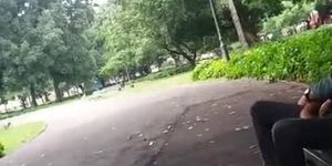 Homeless man shows his rough cock in public park