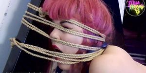 The Girl Is Tied To The Cross From Her Face At The Same Time As The Fucking Machine Screw Her