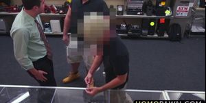 Great cock sucker fat hairy ass dude gets two cock after found stealing in the pawnshop
