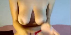 Super busty girl flaunting tits behind the webcam - video 1