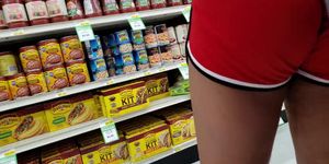 PUBLIC BOOTY My big booty bending over at the grocery store with a see through view of my thong