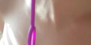 Naughty teen with erected nipples and big lips sucks her new toy
